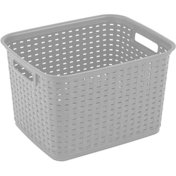 Plastic Wicker Storage Bins Set of 6 Tall Basket Organizer for Closet Shelves - Picture 5 of 7